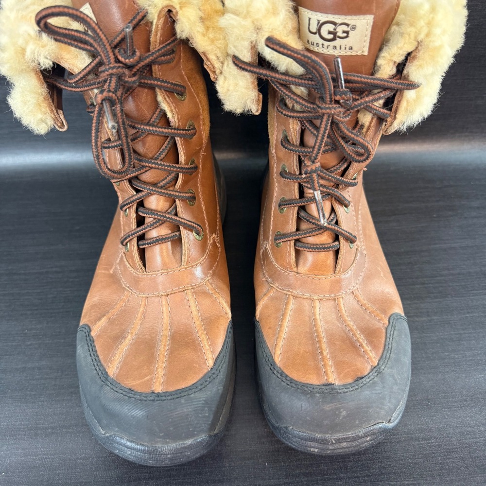 UGG Butte Mens size 8 Winter Brown Leather Waterproof Fur Lined Boots 5521 - Picture 7 of 13